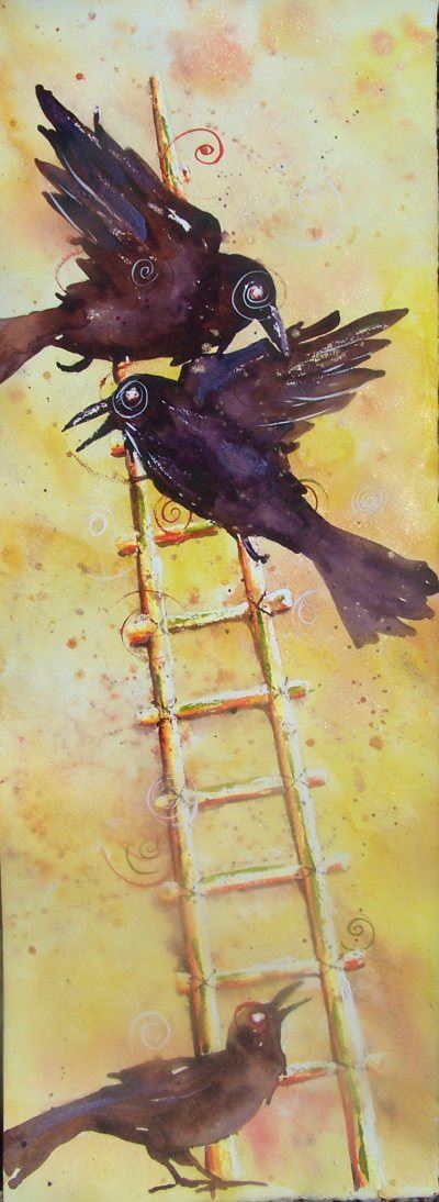 Ravens on Ladder painting